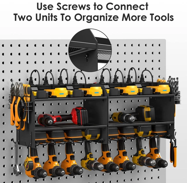 Alt view image 6 of 7 - Wall Mount Modular Tool Charging Organizer, Black, 1 Pack, 3 Tier. Drill Battery Storage Rack with Hooks, Garage Workshop, Gifts for Men, Dad, Husband Anniversary, Birthday, Christmas