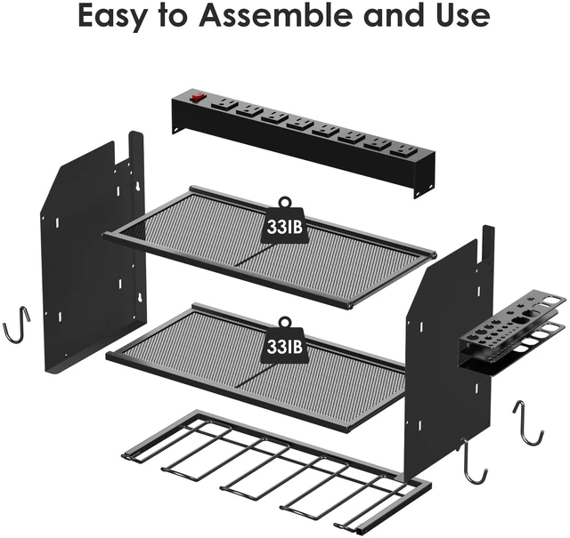 Alt view image 7 of 7 - Wall Mount Modular Tool Charging Organizer, Black, 1 Pack, 3 Tier. Drill Battery Storage Rack with Hooks, Garage Workshop, Gifts for Men, Dad, Husband Anniversary, Birthday, Christmas