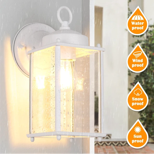 Alt view image 3 of 7 - Large Outdoor Wall Lantern, Exterior Waterproof Wall Sconce Light Fixtures, White Front Door Lighting with Clear Beveled Glass, Anti-Rust E26 Socket Porch Lamp, 2 Pack