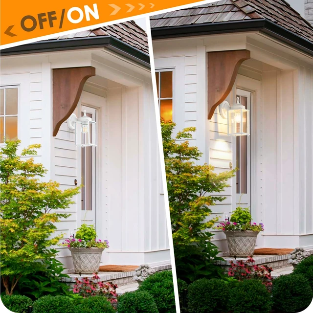 Alt view image 7 of 7 - Large Outdoor Wall Lantern, Exterior Waterproof Wall Sconce Light Fixtures, White Front Door Lighting with Clear Beveled Glass, Anti-Rust E26 Socket Porch Lamp, 2 Pack