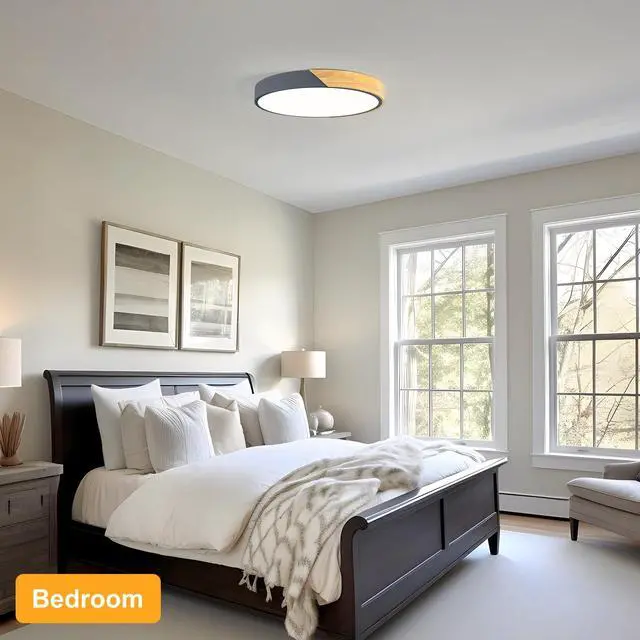 Alt view image 4 of 7 - Modern LED Ceiling Light, Minimalist Wood Flush Mount Ceiling Light Fixture, 4000K Not Dimmable, Circle Lighting Lamp with Acrylic Lampshade for Bedroom Dining Room Laundry (Grey, 15.8'')