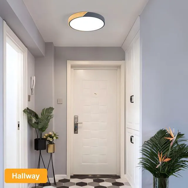 Alt view image 5 of 7 - Modern LED Ceiling Light, Minimalist Wood Flush Mount Ceiling Light Fixture, 4000K Not Dimmable, Circle Lighting Lamp with Acrylic Lampshade for Bedroom Dining Room Laundry (Grey, 15.8'')