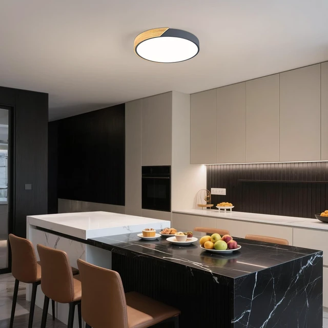 Alt view image 7 of 7 - Modern LED Ceiling Light, Minimalist Wood Flush Mount Ceiling Light Fixture, 4000K Not Dimmable, Circle Lighting Lamp with Acrylic Lampshade for Bedroom Dining Room Laundry (Grey, 15.8'')