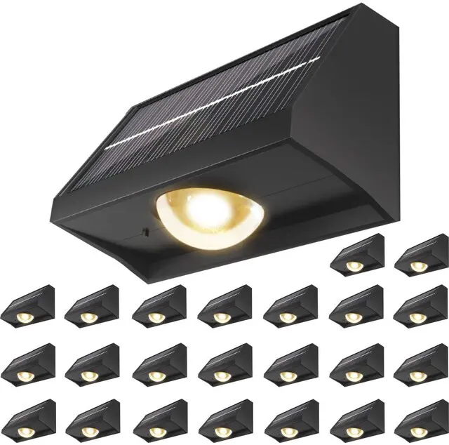 Main image of Solar Fence Lights Outdoor Waterproof Warm & Cool White & RGB24Pack Black High Brightness LED Spot Lens, 7 Mode Solar Lights for Outside, Backyard, Railing, Step, Patio, Wall and Home Improvement