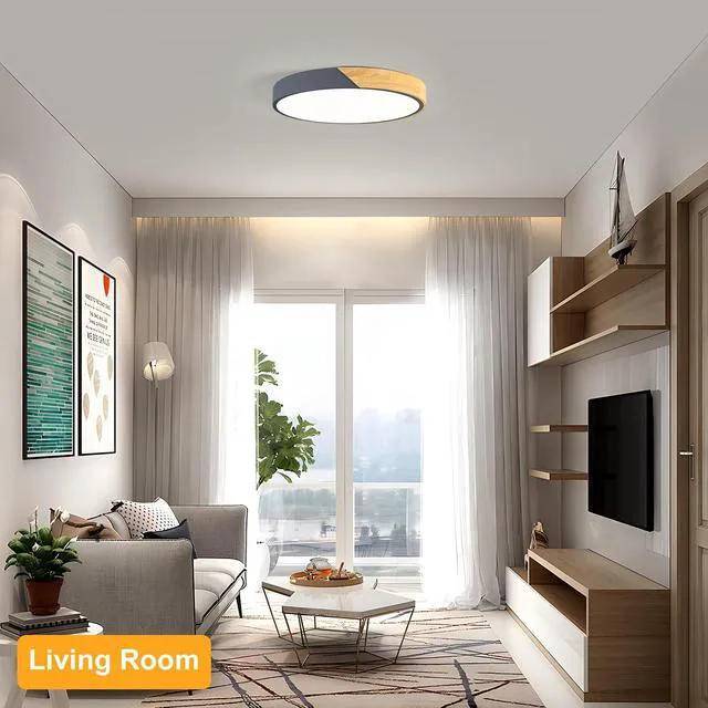 Alt view image 6 of 7 - Modern LED Ceiling Light, Minimalist Wood Flush Mount Ceiling Light Fixture, 4000K Not Dimmable, Circle Lighting Lamp with Acrylic Lampshade for Bedroom Dining Room Laundry (Grey, 15.8'')
