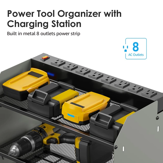 Alt view image 2 of 7 - Wall Mount Modular Tool Charging Organizer, Grey, 1 Pack, 3 Tier. Drill Battery Storage Rack with Hooks, Garage Workshop, Gifts for Men, Dad, Husband Anniversary, Birthday, Christmas