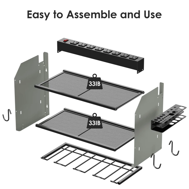 Alt view image 3 of 7 - Wall Mount Modular Tool Charging Organizer, Grey, 1 Pack, 3 Tier. Drill Battery Storage Rack with Hooks, Garage Workshop, Gifts for Men, Dad, Husband Anniversary, Birthday, Christmas