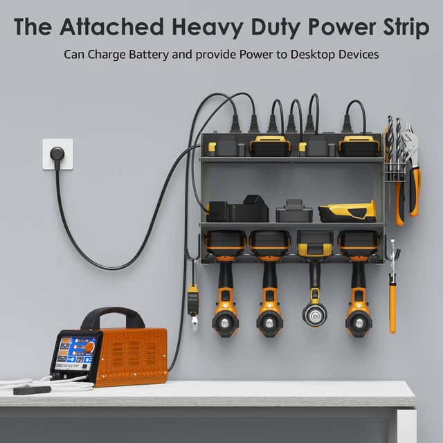 Alt view image 7 of 7 - Wall Mount Modular Tool Charging Organizer, Grey, 1 Pack, 3 Tier. Drill Battery Storage Rack with Hooks, Garage Workshop, Gifts for Men, Dad, Husband Anniversary, Birthday, Christmas