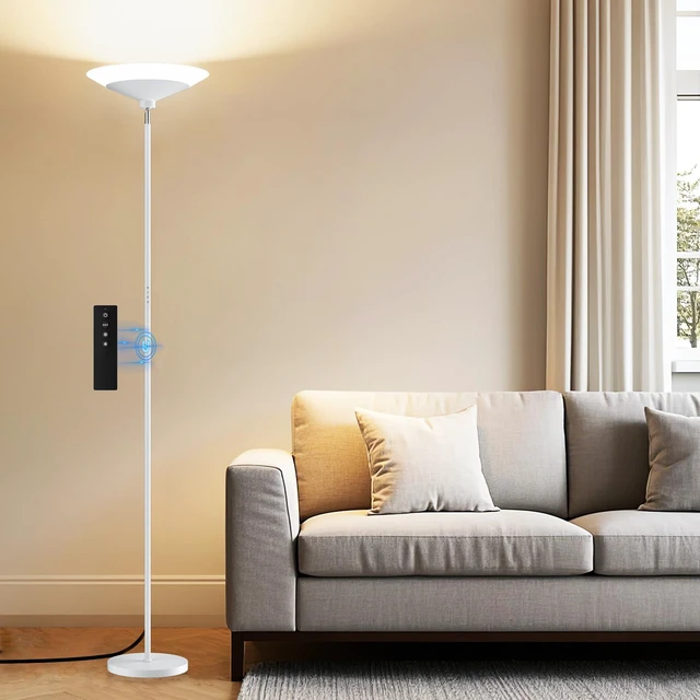 Main image of White Torchiere Floor Lamp - 30W Dimmable LED Standing Lamp with Remote/Button Control, 1800Lm, 3000-6500K, 72in Bright Standing Pole Light for Living Room Bedroom Office Corner