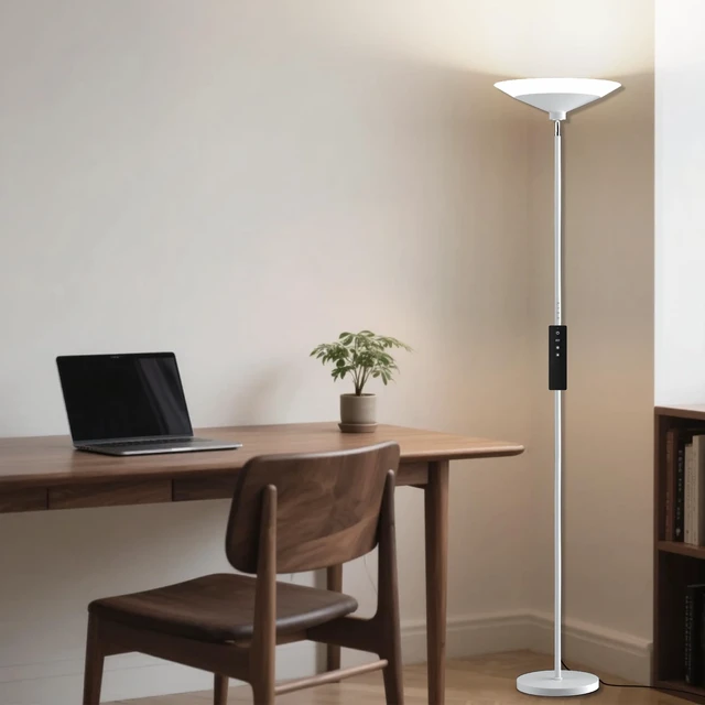 Alt view image 6 of 7 - White Torchiere Floor Lamp - 30W Dimmable LED Standing Lamp with Remote/Button Control, 1800Lm, 3000-6500K, 72in Bright Standing Pole Light for Living Room Bedroom Office Corner
