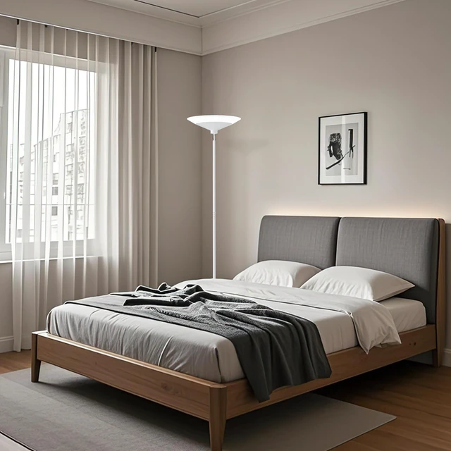 Alt view image 7 of 7 - White Torchiere Floor Lamp - 30W Dimmable LED Standing Lamp with Remote/Button Control, 1800Lm, 3000-6500K, 72in Bright Standing Pole Light for Living Room Bedroom Office Corner