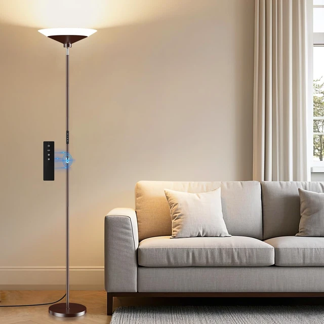 Main image of Brown Torchiere Floor Lamp - 30W Dimmable LED Standing Lamp with Remote, 4 Color Temps, Stepless Dimming, 3000-6500K, 1800LM, 72in Tall Floor Light for Office Bedroom Living Room Corner