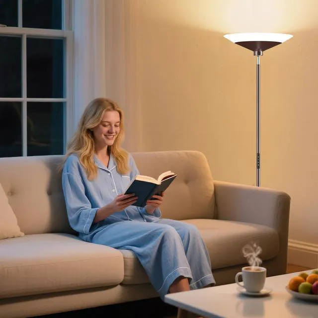Alt view image 5 of 7 - Brown Torchiere Floor Lamp - 30W Dimmable LED Standing Lamp with Remote, 4 Color Temps, Stepless Dimming, 3000-6500K, 1800LM, 72in Tall Floor Light for Office Bedroom Living Room Corner