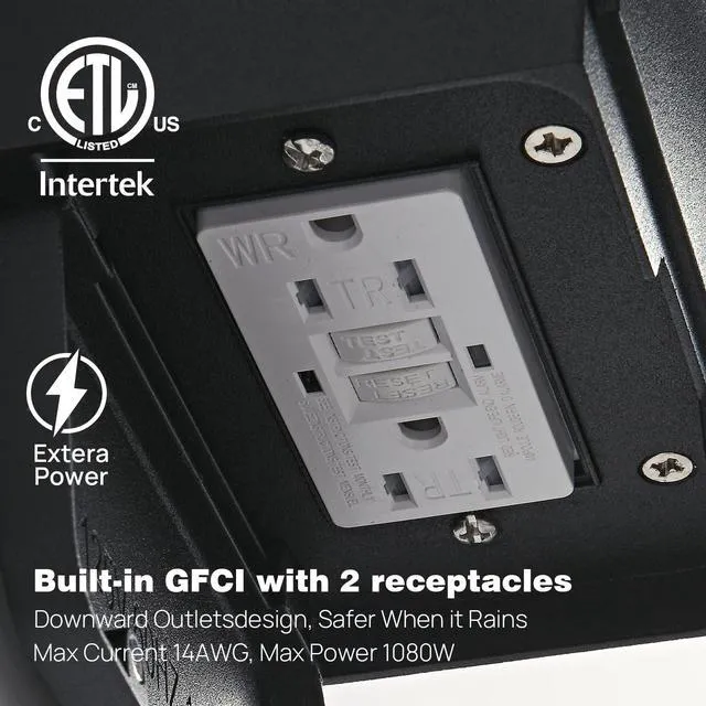 Alt view image 3 of 7 - Porch Lights with GFCI Outlets Dusk to Dawn Outdoor Wall Lights Waterproof Exterior Lighting Fixtures Modern Outside Lights Wall Mount for House Patio Garage,Black,11.8''H, 2 PC