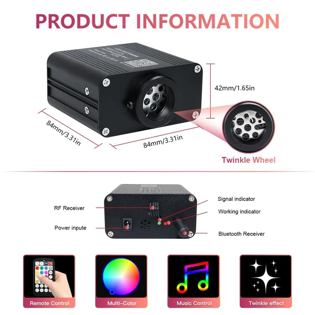 Alt view image 3 of 7 - 16W Car Home Starlight Headliner Kit, Twinkle & Sound Activate RGBW Fiber Optic Lights with APP & Remote Control, Star Lights for Ceiling Decoration, 500 pcs 9.8ft