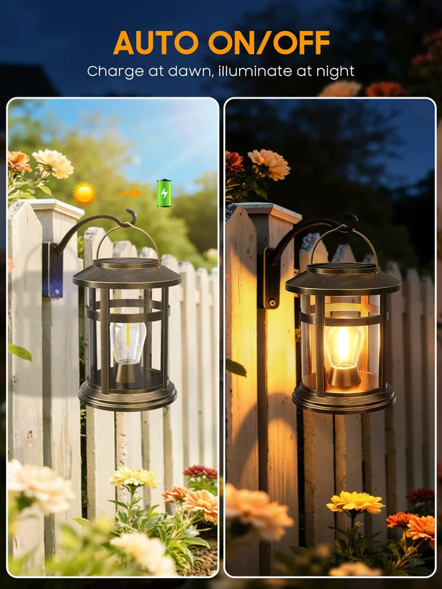 Alt view image 4 of 7 - Solar Lantern Outdoor Waterproof, 6 Pack Bright Hanging Solar Lights for Outside Decorative, Upgraded Solar Powered Lanterns LED Lighting for Garden Patio Porch Decor Gifts (Antique Copper)