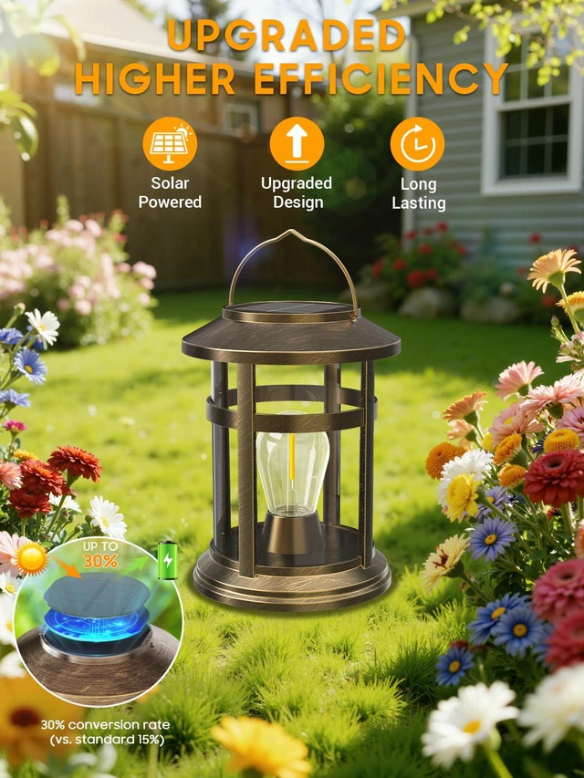 Alt view image 3 of 7 - Solar Lantern Outdoor Waterproof, 6 Pack Bright Hanging Solar Lights for Outside Decorative, Upgraded Solar Powered Lanterns LED Lighting for Garden Patio Porch Decor Gifts (Antique Copper)