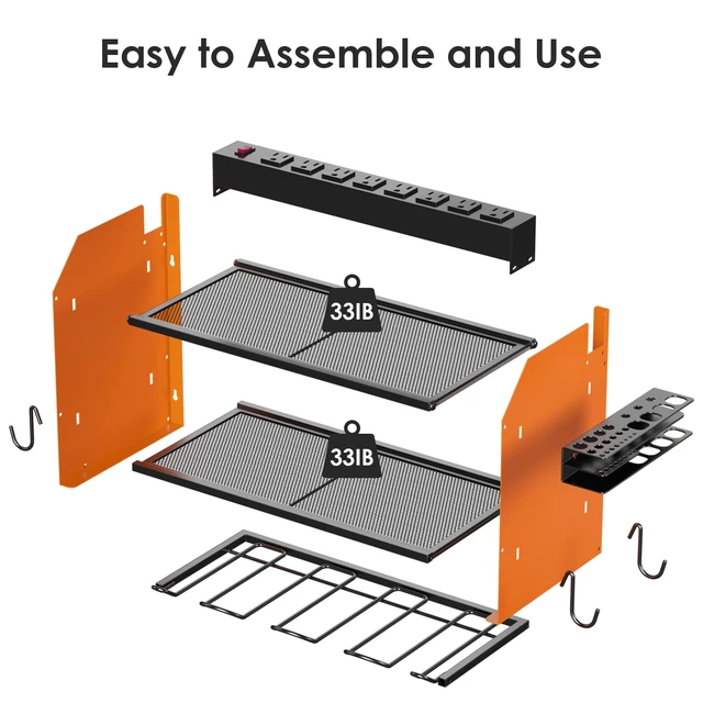 Alt view image 7 of 7 - Wall Mount Modular Tool Charging Organizer, Orange, 1 Pack, 3 Tier. Drill Battery Storage Rack with Hooks, Garage Workshop, Gifts for Men, Dad, Husband Anniversary, Birthday, Christmas