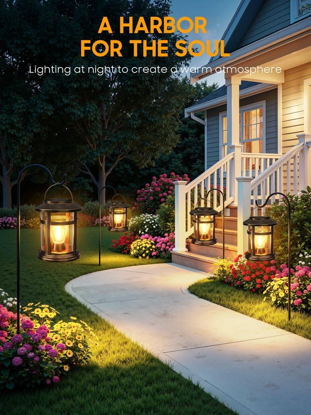Alt view image 6 of 7 - Solar Lantern Outdoor Waterproof, 6 Pack Bright Hanging Solar Lights for Outside Decorative, Upgraded Solar Powered Lanterns LED Lighting for Garden Patio Porch Decor Gifts (Antique Copper)