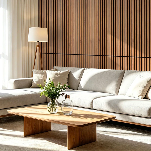 Alt view image 2 of 7 - 47 x 23.6 Inch Acoustic Wood Slat Design Wall Panels, 4-Pack, Walnut Lightweight, Noise Reduction, Crack Resistant, Sustainable, Easy Installation, for Office, Living Room, Bedroom Wall Decor