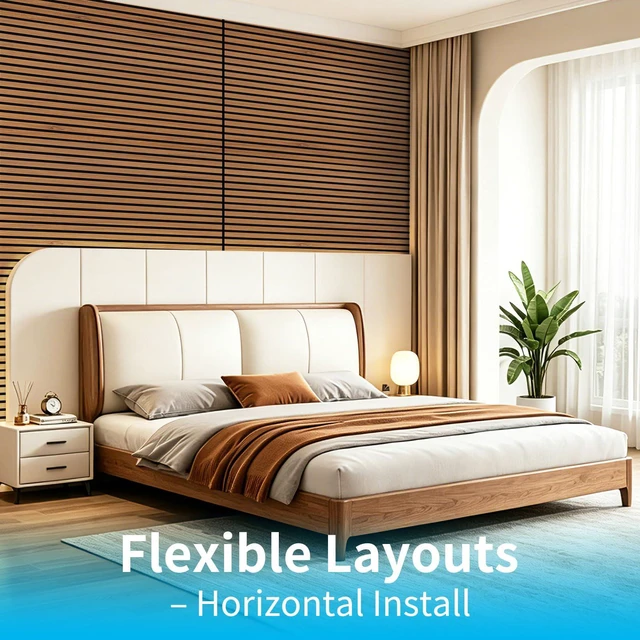Alt view image 4 of 7 - 47 x 23.6 Inch Acoustic Wood Slat Design Wall Panels, 4-Pack, Walnut Lightweight, Noise Reduction, Crack Resistant, Sustainable, Easy Installation, for Office, Living Room, Bedroom Wall Decor