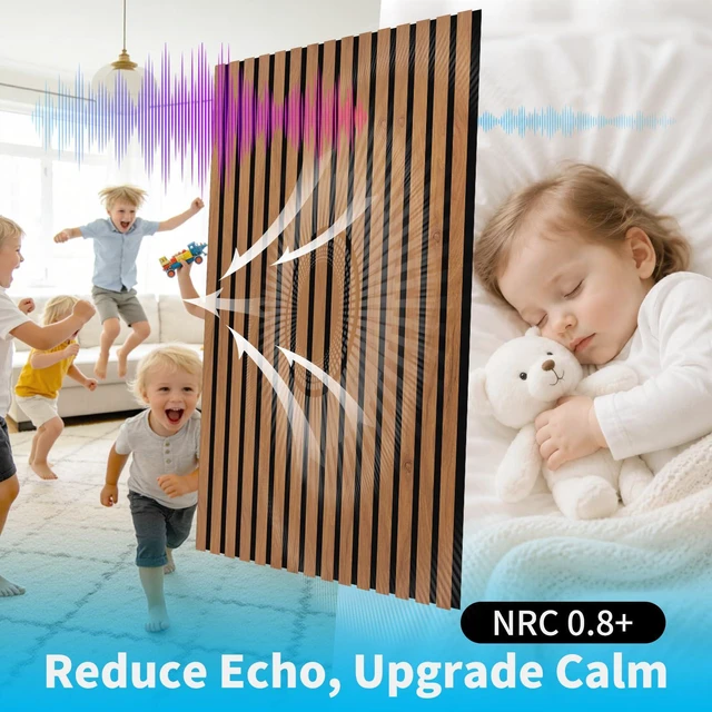 Alt view image 6 of 7 - 47 x 23.6 Inch Acoustic Wood Slat Design Wall Panels, 4-Pack, Walnut Lightweight, Noise Reduction, Crack Resistant, Sustainable, Easy Installation, for Office, Living Room, Bedroom Wall Decor