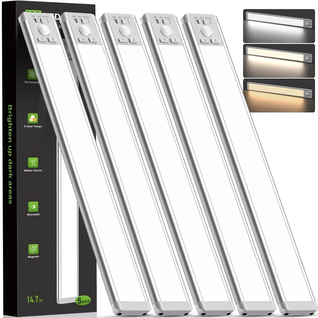 Main image of 14.7inch Under Cabinet Lighting, Wireless Motion Sensor Light,5 Pack 3 Color Temps, Rechargeable, 2200mAh, Dimmable, Magnetic, LED Closet Light, Under Counter Lights for Kitchen, Stairs, Hallway