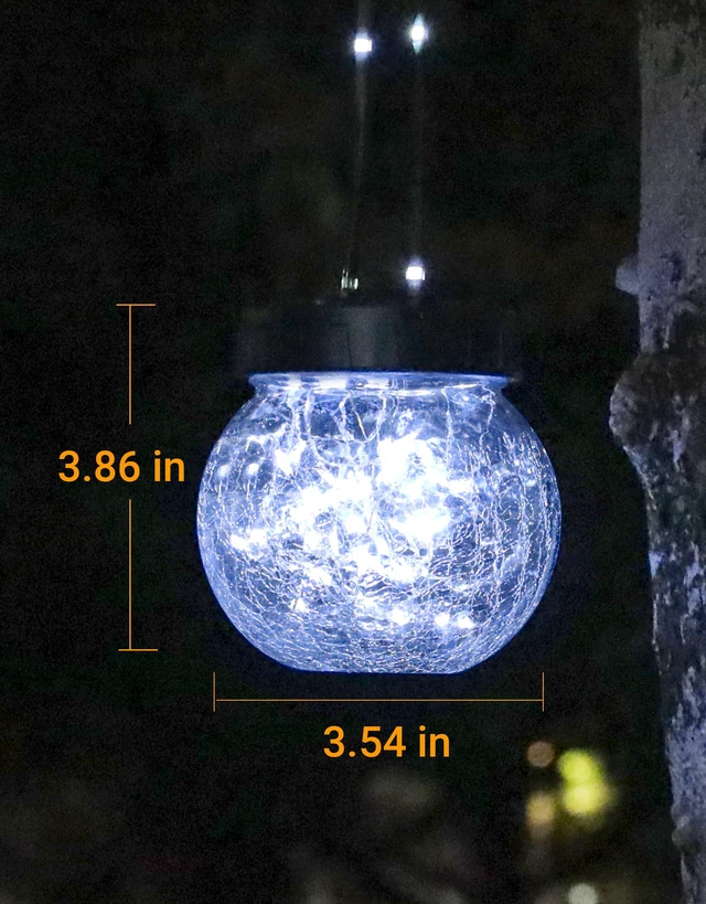 Alt view image 4 of 7 - Solar Lights Outdoor Waterproof 12-Pack, Solar Powered Hanging Lantern Cracked Glass Hanging Globes for Yard Decor Christmas Decoration, Shepherd Hook, Garden Tree Ornaments, Cold White