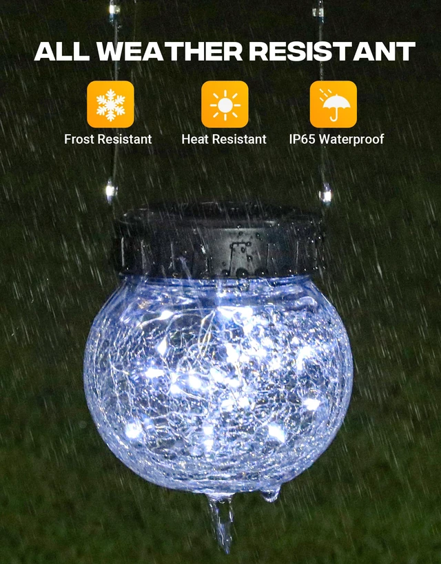 Alt view image 6 of 7 - Solar Lights Outdoor Waterproof 12-Pack, Solar Powered Hanging Lantern Cracked Glass Hanging Globes for Yard Decor Christmas Decoration, Shepherd Hook, Garden Tree Ornaments, Cold White