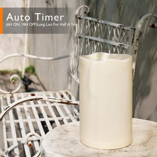 Alt view image 3 of 7 - 6" x 9" Extra Large Outdoor Waterproof Candle with Auto 6H Timer LED Flickering Pillar Candle Battery Operated for Lanterns, Ivory Plastic Made, No Remote, Long Last for Half A Year, 2 Pack