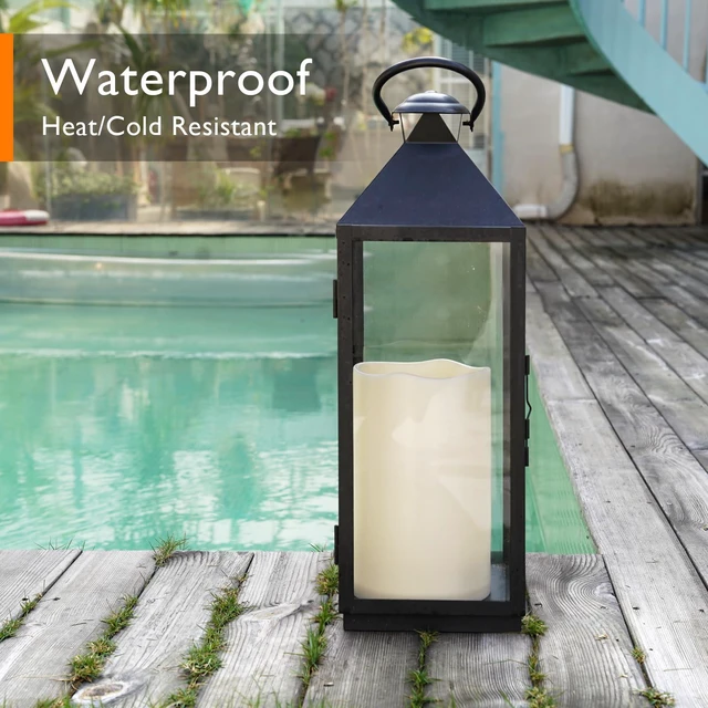 Alt view image 5 of 7 - 6" x 9" Extra Large Outdoor Waterproof Candle with Auto 6H Timer LED Flickering Pillar Candle Battery Operated for Lanterns, Ivory Plastic Made, No Remote, Long Last for Half A Year, 2 Pack