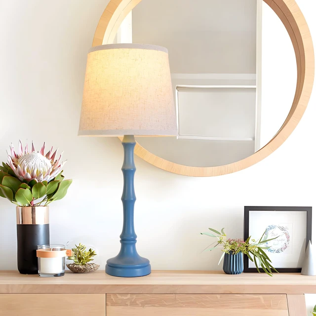 Alt view image 3 of 7 - Lamps Set of 2 Modern Farmhouse Table Lamp Bedside Reading Lamps Living Room End Tables Set Lamps for Night Stands Bedroom Night Lamp,High 26.25 Inch,blue,With Fabric Lamp Shade,Bulb Not Included