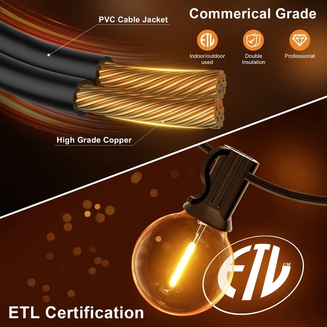 Alt view image 3 of 6 - 150FT Outdoor String Lights, Waterproof Patio Lights with 77 Dimmable Hanging Light Globe G40 Bulbs, 2700k Shatterproof Connectable for Backyard Gazebo Porch Outside Decor