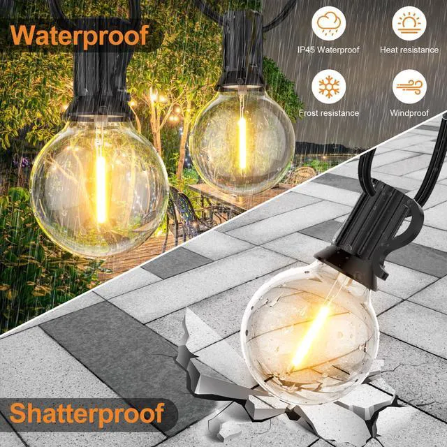Alt view image 5 of 6 - 150FT Outdoor String Lights, Waterproof Patio Lights with 77 Dimmable Hanging Light Globe G40 Bulbs, 2700k Shatterproof Connectable for Backyard Gazebo Porch Outside Decor