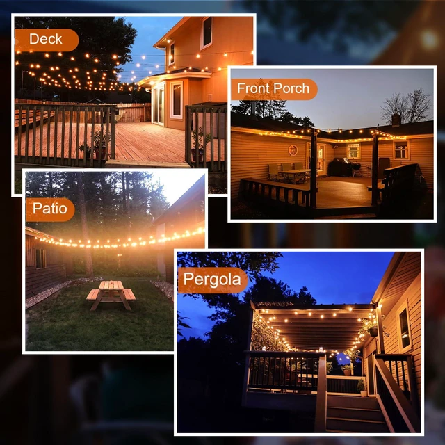 Alt view image 6 of 6 - 150FT Outdoor String Lights, Waterproof Patio Lights with 77 Dimmable Hanging Light Globe G40 Bulbs, 2700k Shatterproof Connectable for Backyard Gazebo Porch Outside Decor