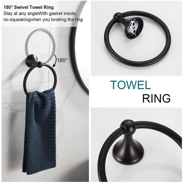 Alt view image 3 of 7 - Bathroom Hardware Set, Oil-Rubbed Bronze Adjustable Expandable Towel Bar 4-Piece ORB Bathroom Accessory Set Wall Mounted Robe Hook Toilet Paper Holder Towel Ring Towel Bar