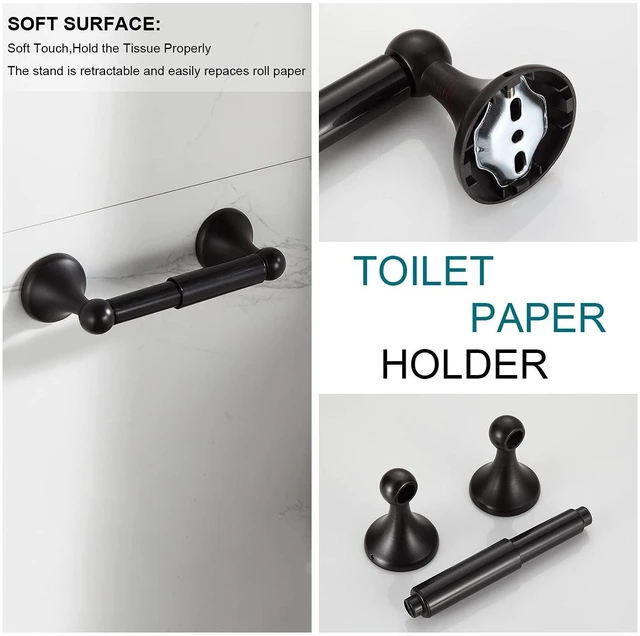 Alt view image 5 of 7 - Bathroom Hardware Set, Oil-Rubbed Bronze Adjustable Expandable Towel Bar 4-Piece ORB Bathroom Accessory Set Wall Mounted Robe Hook Toilet Paper Holder Towel Ring Towel Bar