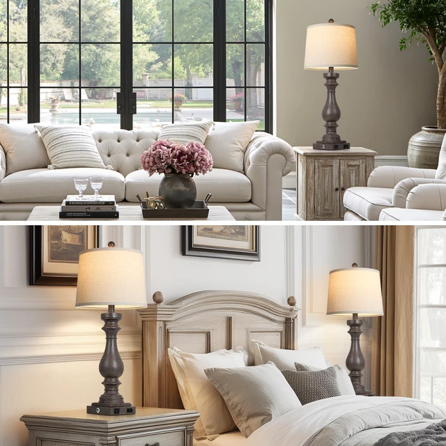 Alt view image 5 of 7 - 29" Tall Farmhouse Table Lamp for Living Room Set of 2,Vintage Retro Nightstand Lamps with USB C+A Ports & AC Outlet,3-Way Dimmable Touch Bedside Lamp for Bedroom End Table,Earthy Tone
