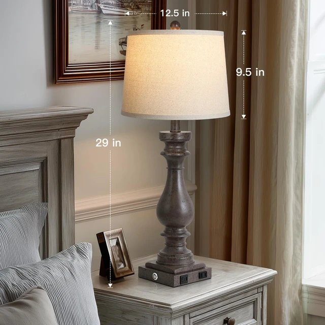 Alt view image 6 of 7 - 29" Tall Farmhouse Table Lamp for Living Room Set of 2,Vintage Retro Nightstand Lamps with USB C+A Ports & AC Outlet,3-Way Dimmable Touch Bedside Lamp for Bedroom End Table,Earthy Tone