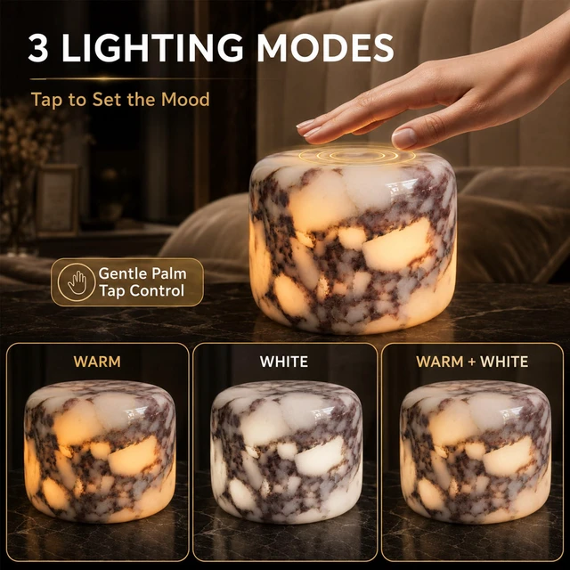 Alt view image 3 of 7 - Marble Lamp Table Lamp Unique Stone Touch Lamp Pat Lamp Type-C 3 Way Bedside Lamp Ambient Light Bedroom Stands Night Light Decorative LED Warm Portable Lamp Rechargeable
