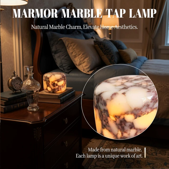 Alt view image 2 of 7 - Marble Lamp Table Lamp Unique Stone Touch Lamp Pat Lamp Type-C 3 Way Bedside Lamp Ambient Light Bedroom Stands Night Light Decorative LED Warm Portable Lamp Rechargeable