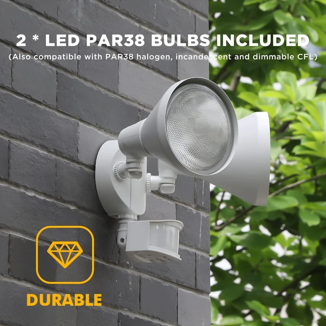 Alt view image 3 of 7 - 1800LM LED Motion Sensor Light Outdoor, Dual-Head Security Light, 3000K, Waterproof Exterior Flood Light for Patio, Garden, Yard, White (2 Bulbs Included)