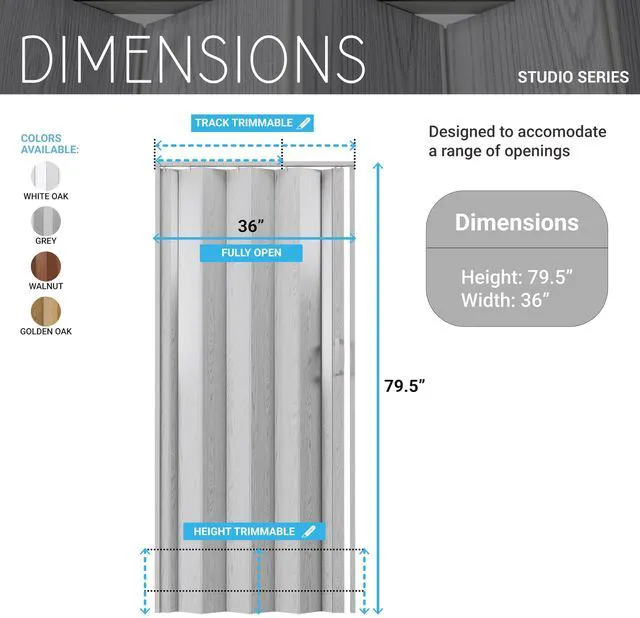 Alt view image 4 of 7 - Studio Series 36" x 80" PVC Foldable Accordion Door, Walnut Trimmable PVC panels, flexible single-layer design, space-saving interior door, room divider, easy installation