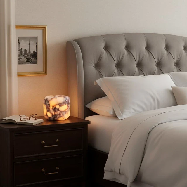 Alt view image 7 of 7 - Marble Lamp Table Lamp Unique Stone Touch Lamp Pat Lamp Type-C 3 Way Bedside Lamp Ambient Light Bedroom Stands Night Light Decorative LED Warm Portable Lamp Rechargeable