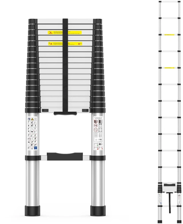 Main image of 2026 New 9.8FT Telescoping Ladder 330lb Capacity Heavy-Duty Aluminum Anti-Slip Steps, Secure Attic Access, Roof And Home Renovation Use, Heavy-Duty Aluminum Construction, Extension Ladder