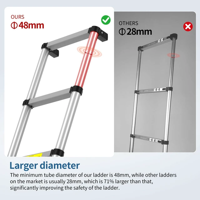 Alt view image 2 of 7 - 2026 New 9.8FT Telescoping Ladder 330lb Capacity Heavy-Duty Aluminum Anti-Slip Steps, Secure Attic Access, Roof And Home Renovation Use, Heavy-Duty Aluminum Construction, Extension Ladder