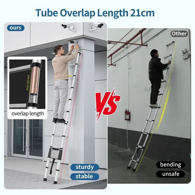 Alt view image 3 of 7 - 2026 New 9.8FT Telescoping Ladder 330lb Capacity Heavy-Duty Aluminum Anti-Slip Steps, Secure Attic Access, Roof And Home Renovation Use, Heavy-Duty Aluminum Construction, Extension Ladder