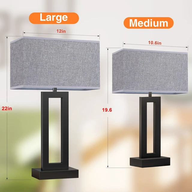 Alt view image 2 of 7 - 22" Tall Living Room Lamps for Night Stands - Touch Bedside Lamp with USB C+A, 3 Way Dimmable Bedroom Lamps for End Tables Set of 2, Modern Night Stand Lamps for Bed Side(Grey&Black)