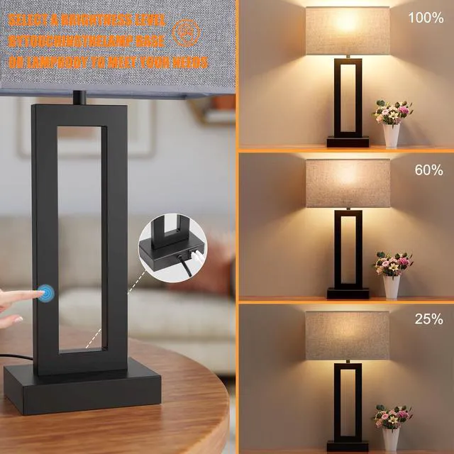 Alt view image 3 of 7 - 22" Tall Living Room Lamps for Night Stands - Touch Bedside Lamp with USB C+A, 3 Way Dimmable Bedroom Lamps for End Tables Set of 2, Modern Night Stand Lamps for Bed Side(Grey&Black)