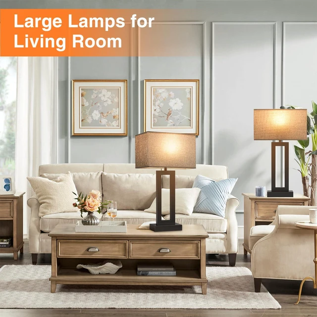 Alt view image 4 of 7 - 22" Tall Living Room Lamps for Night Stands - Touch Bedside Lamp with USB C+A, 3 Way Dimmable Bedroom Lamps for End Tables Set of 2, Modern Night Stand Lamps for Bed Side(Grey&Black)